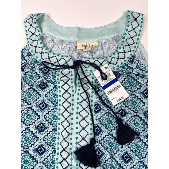Style & Co Blouse‎ Top XL Blue Green Sleeveless - Picture 4 of 9